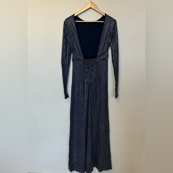 We Wore What Women's 2 Backless Evening Gown Crystal Spandex Maxi Dress Black - Picture 11 of 16